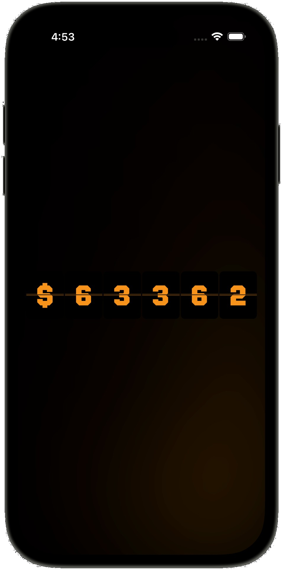 btcountr app showing Bitcoin price on split-flap display